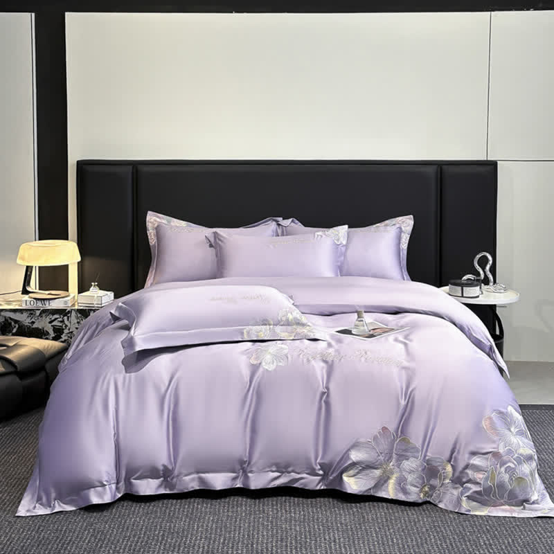 Ownkoti Luxury Floral Embroidered Cotton Bedding Set(4PCS) - Purple - King - image 14
