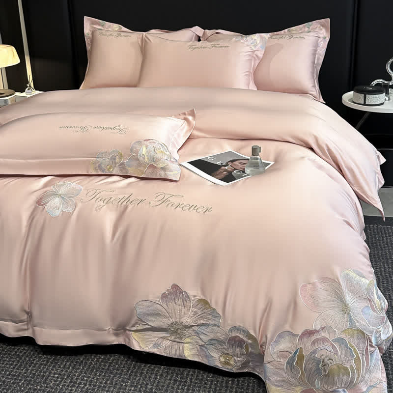 Ownkoti Luxury Floral Embroidered Cotton Bedding Set(4PCS) - Pink - King - image 12