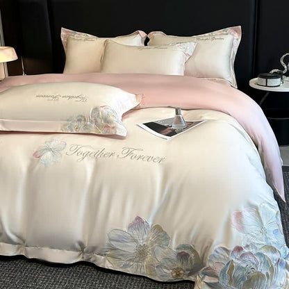 Ownkoti Luxury Floral Embroidered Cotton Bedding Set(4PCS) - White & Pink - King - image 0
