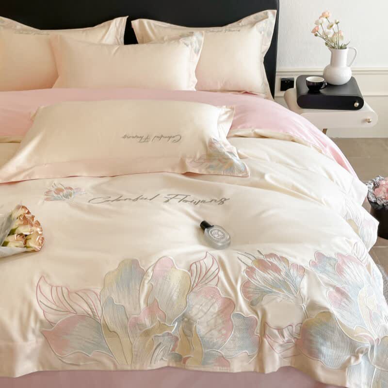 Ownkoti Gradient Floral Embroidered Cotton Bedding Set(4PCS) - image 2