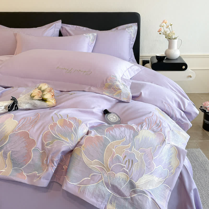 Ownkoti Gradient Floral Embroidered Cotton Bedding Set(4PCS) - image 10