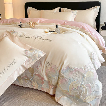 Ownkoti Gradient Floral Embroidered Cotton Bedding Set(4PCS) - image 1