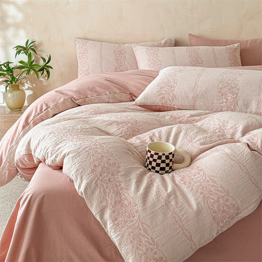 Ownkoti Yarn-Dyed Jacquard Cotton Gauze Bedding Set(4PCS) - Pink - King - image 0