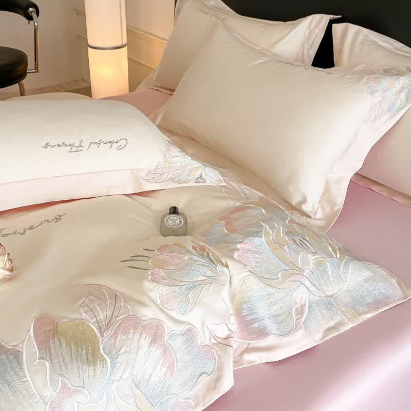 Ownkoti Gradient Floral Embroidered Cotton Bedding Set(4PCS) - image 4