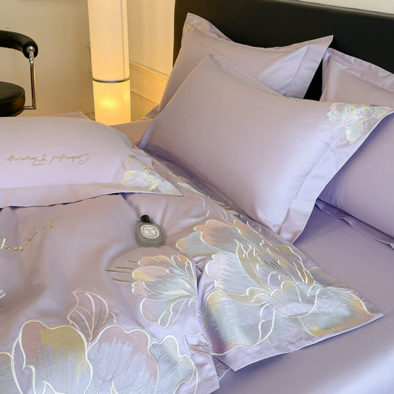 Ownkoti Gradient Floral Embroidered Cotton Bedding Set(4PCS) - image 11
