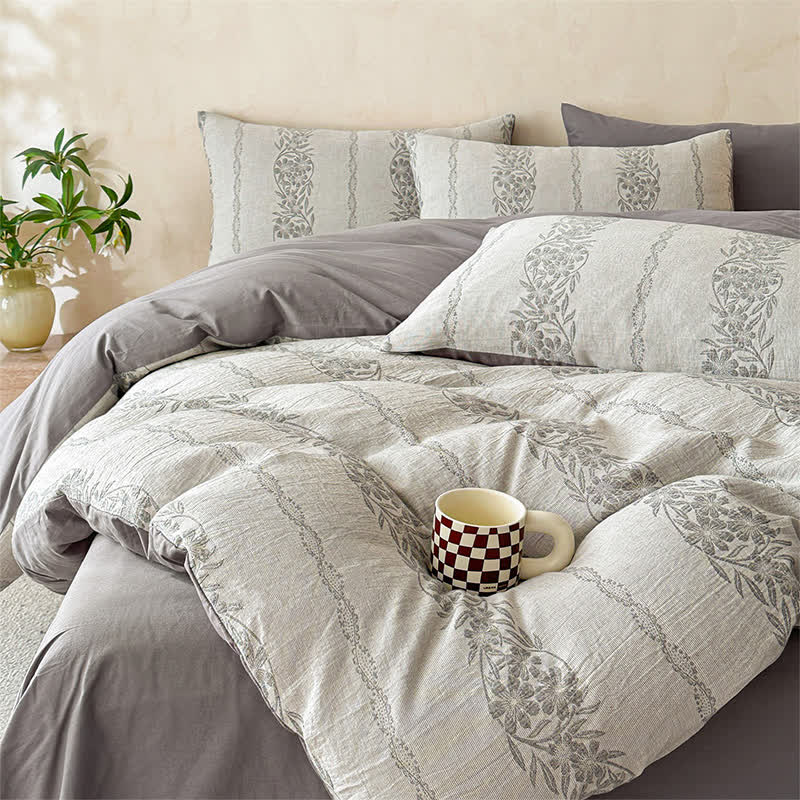 Ownkoti Yarn-Dyed Jacquard Cotton Gauze Bedding Set(4PCS) - Gray - King - image 9