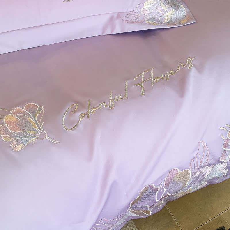 Ownkoti Gradient Floral Embroidered Cotton Bedding Set(4PCS) - image 12