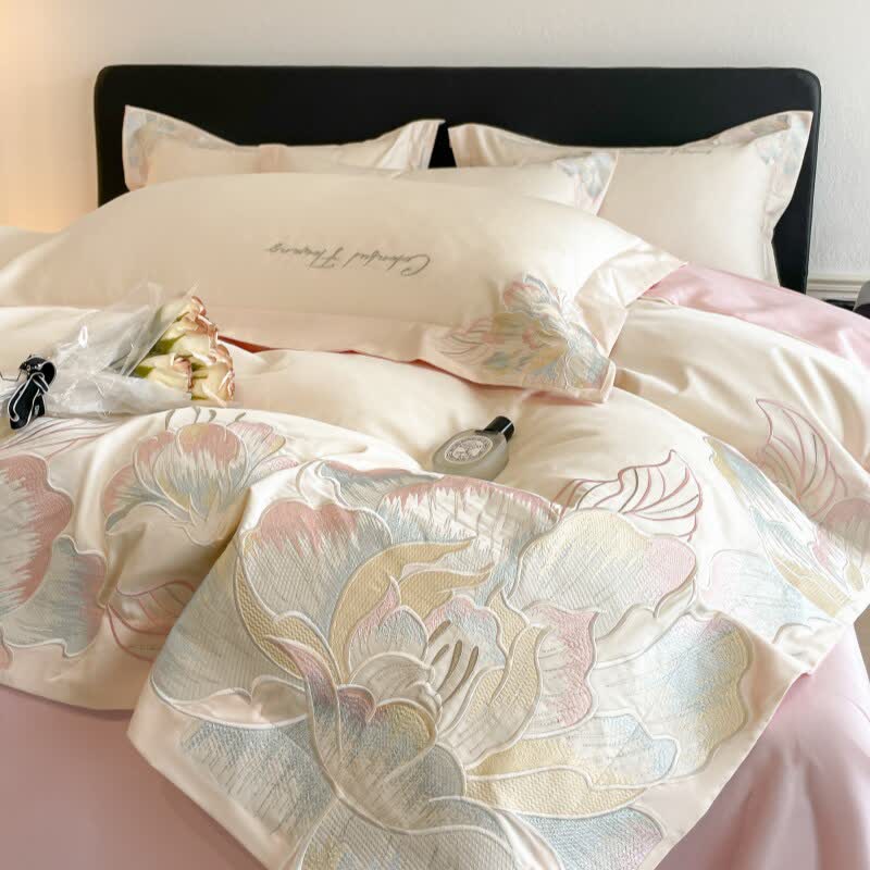 Ownkoti Gradient Floral Embroidered Cotton Bedding Set(4PCS) - image 3