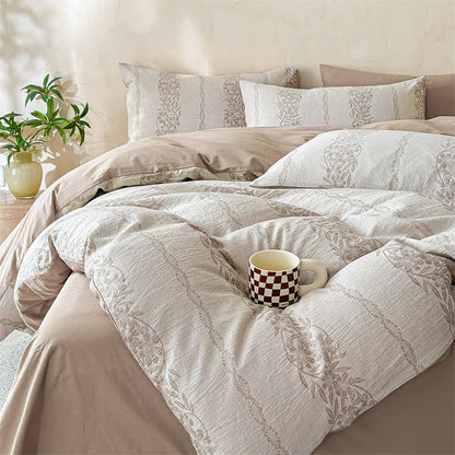 Ownkoti Yarn-Dyed Jacquard Cotton Gauze Bedding Set(4PCS) - Coffee - King - image 15