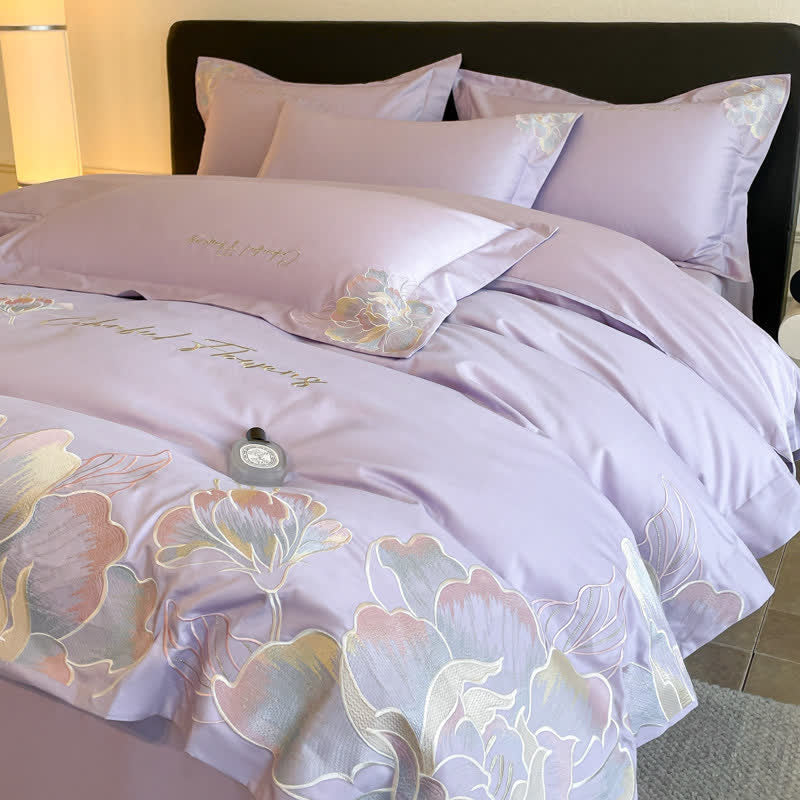Ownkoti Gradient Floral Embroidered Cotton Bedding Set(4PCS) - image 8