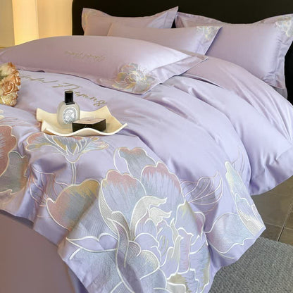 Ownkoti Gradient Floral Embroidered Cotton Bedding Set(4PCS) - Purple - King - image 6