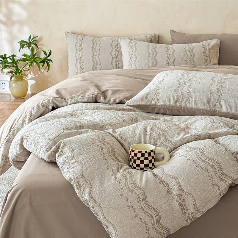 Ownkoti Shabby Chic Cotton Gauze Bedding Set(4PCS) - Coffee - King - image 12