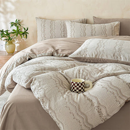 Ownkoti Shabby Chic Cotton Gauze Bedding Set(4PCS) - Coffee - King - image 12