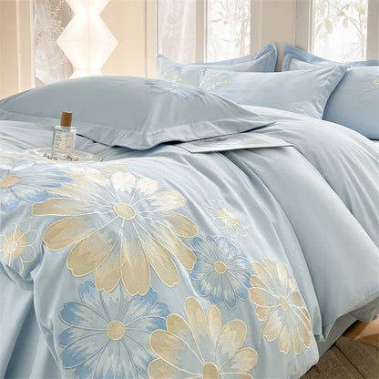 Ownkoti Daisy Embroidered Pure Cotton Bedding Set(4PCS) - Blue - King - image 3