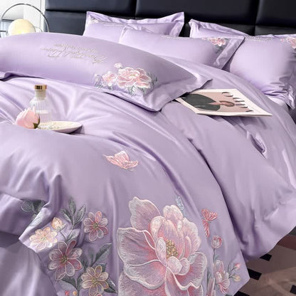 Ownkoti Floral & Butterfly Embroidered Cotton Bedding Set(4PCS) - Purple - King - image 2