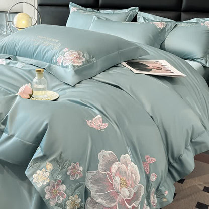 Ownkoti Floral & Butterfly Embroidered Cotton Bedding Set(4PCS) - Blue - King - image 7