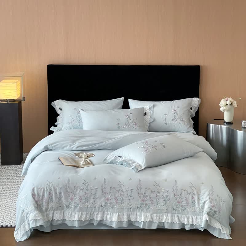 Ownkoti Wildflower Embroidery Ruffled Lace Cotton Bedding(4PCS) - image 4