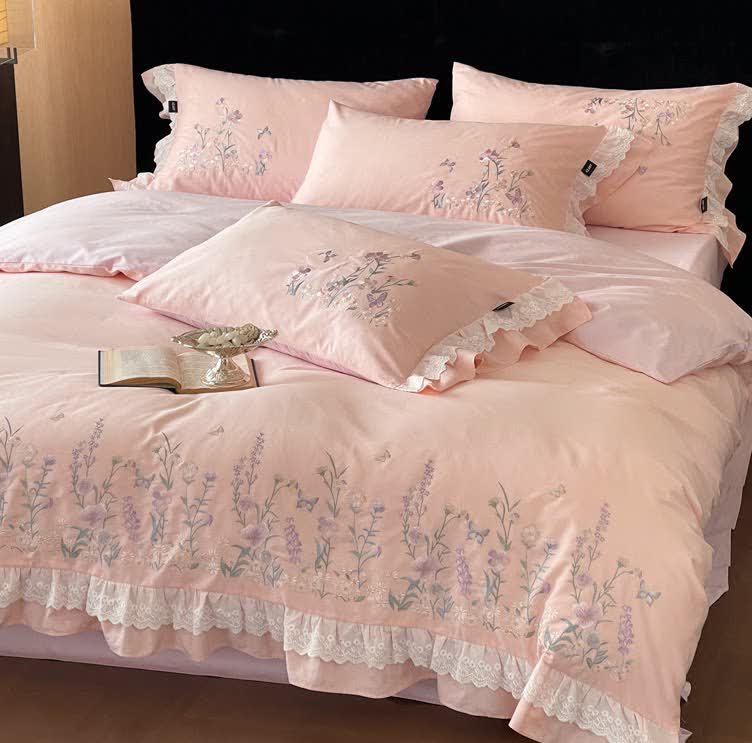 Ownkoti Wildflower Embroidery Ruffled Lace Cotton Bedding(4PCS) - image 2