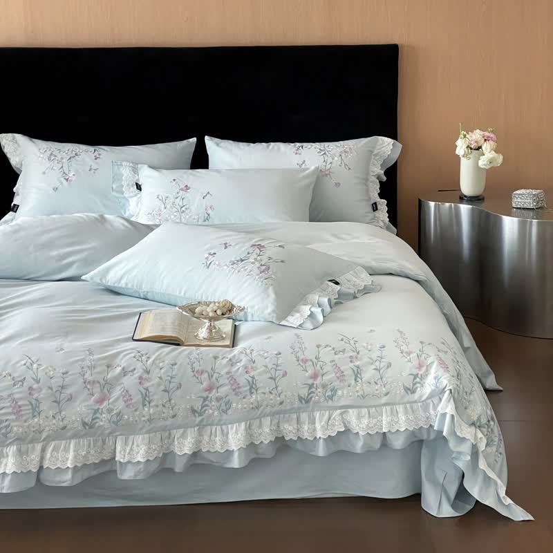 Ownkoti Wildflower Embroidery Ruffled Lace Cotton Bedding(4PCS) - image 5