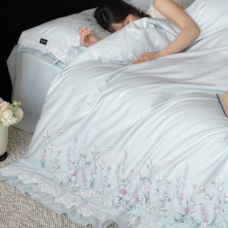 Ownkoti Wildflower Embroidery Ruffled Lace Cotton Bedding(4PCS) - image 7