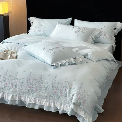 Ownkoti Wildflower Embroidery Ruffled Lace Cotton Bedding(4PCS) - image 6