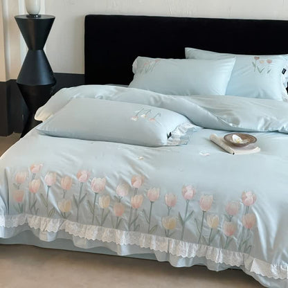 Ownkoti Tulip Embroidery Ruffled Lace Cotton Bedding(4PCS) - image 16