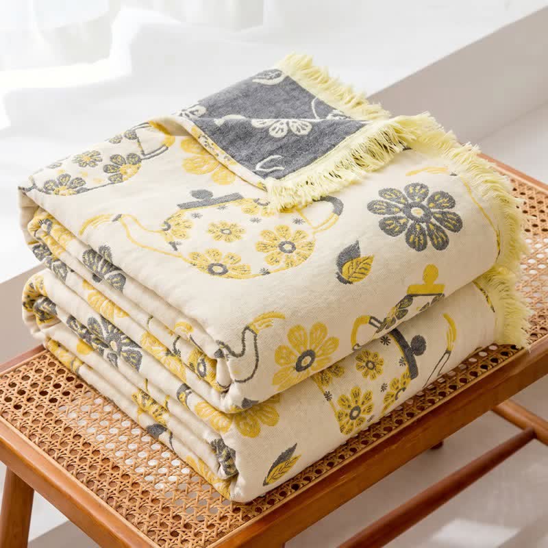 Ownkoti Teapot Floral Cotton Gauze Quilt Blanket - image 0