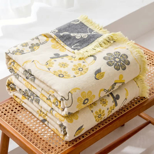 Ownkoti Teapot Floral Cotton Gauze Quilt Blanket - image 0