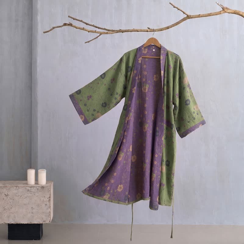 Ownkoti Garden Floral Organic Cotton Kimono Robe - Green - 2XL - image 17