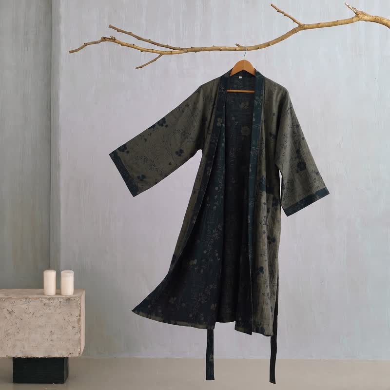 Ownkoti Garden Floral Organic Cotton Kimono Robe - Dark Gray - 2XL - image 24