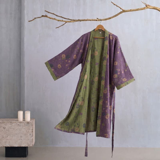 Ownkoti Garden Floral Organic Cotton Kimono Robe - Purple - 2XL - image 0