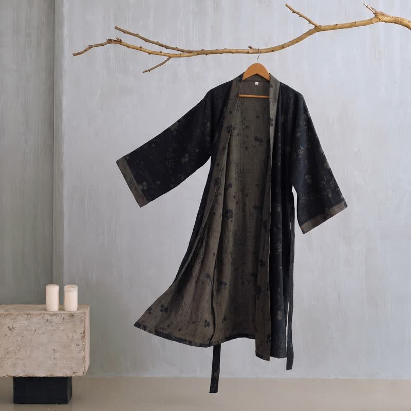 Ownkoti Garden Floral Organic Cotton Kimono Robe - Navy Blue - 2XL - image 14