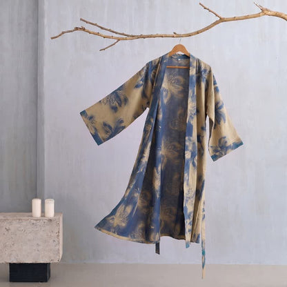 Ownkoti Watercolor Floral Organic Cotton Kimono Robe - Yellow - 2XL - image 7