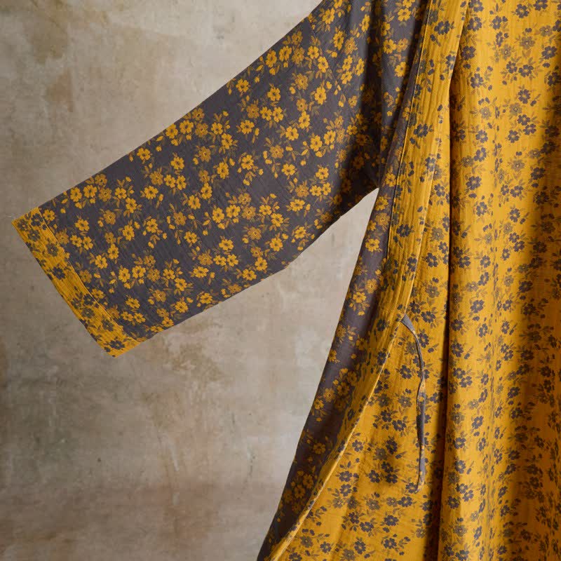Ownkoti Yellow Floral Cotton Gauze Kimono Robe - image 6