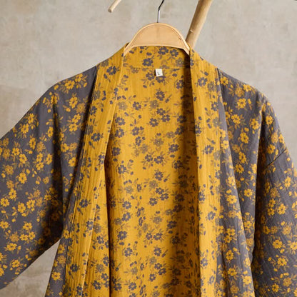 Ownkoti Yellow Floral Cotton Gauze Kimono Robe - image 3