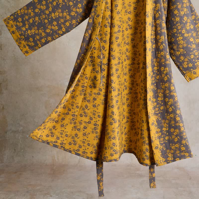 Ownkoti Yellow Floral Cotton Gauze Kimono Robe - image 4