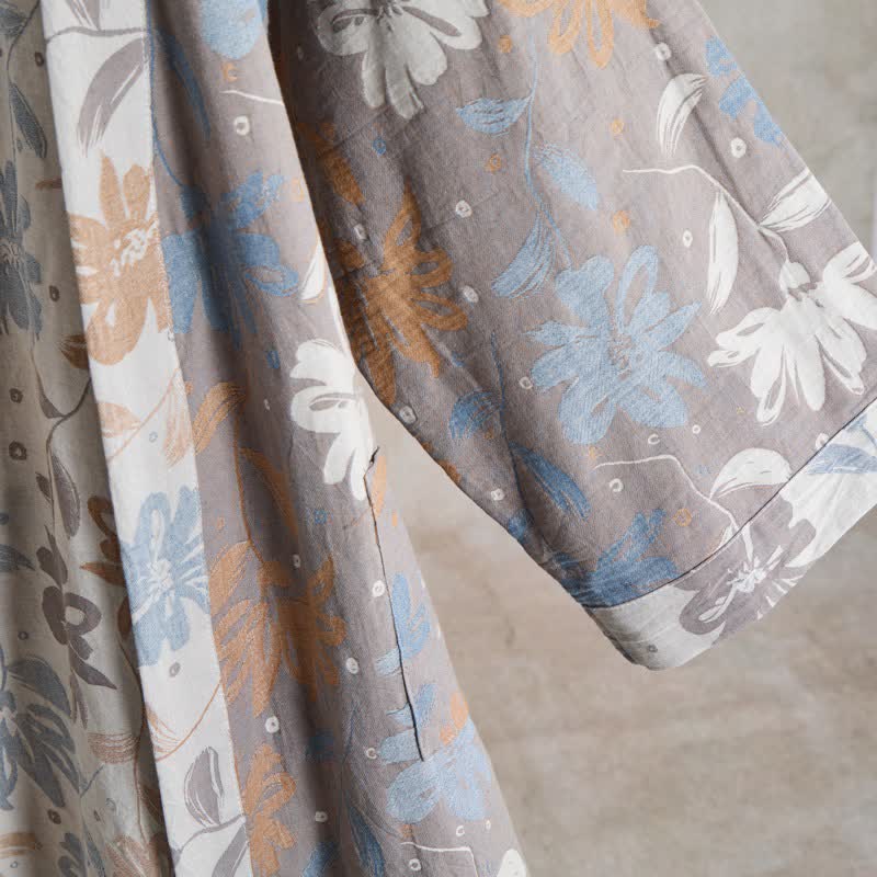 Ownkoti Gray Floral Cotton Gauze Kimono Robe - image 6