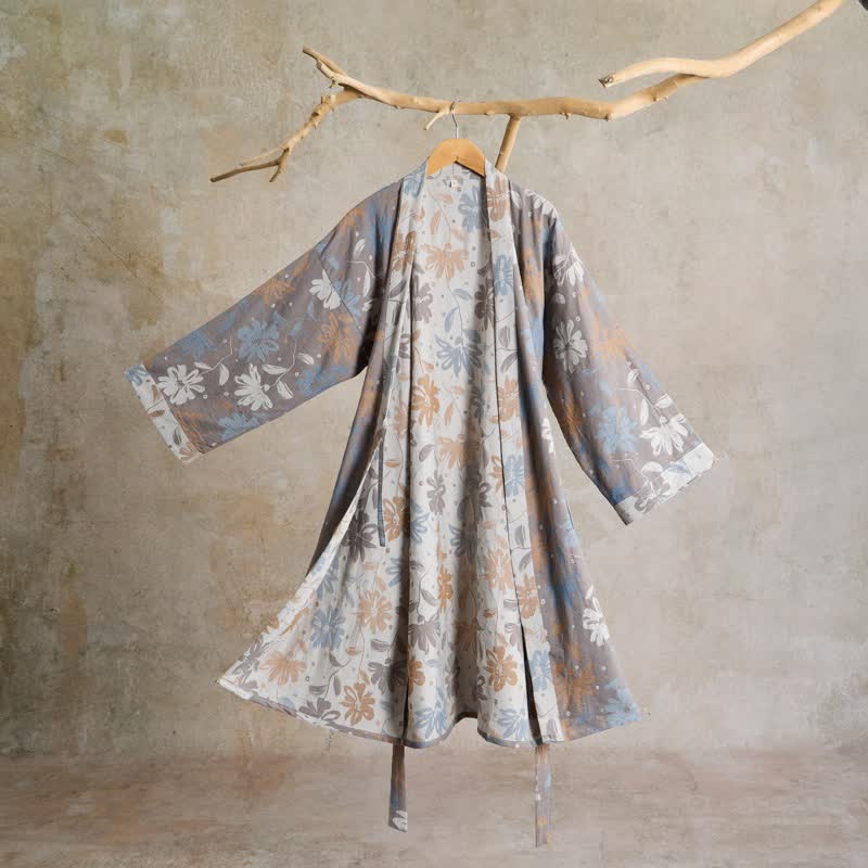 Ownkoti Gray Floral Cotton Gauze Kimono Robe - Gray - L - image 0