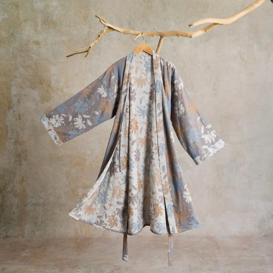 Ownkoti Gray Floral Cotton Gauze Kimono Robe - Gray - L - image 0