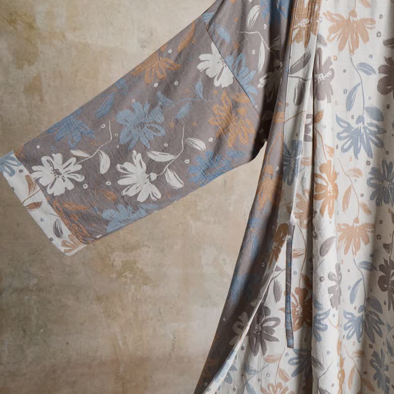 Ownkoti Gray Floral Cotton Gauze Kimono Robe - image 5