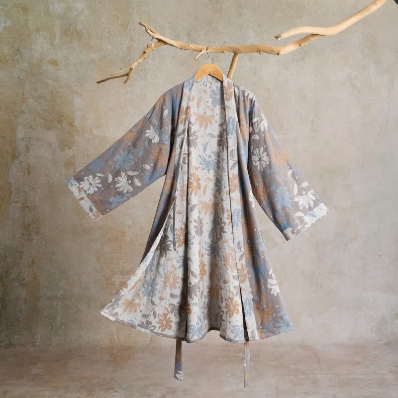 Ownkoti Gray Floral Cotton Gauze Kimono Robe - image 2