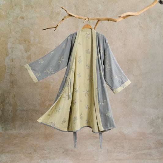 Ownkoti Elegant Floral Cotton Gauze Kimono Robe - Gray - L - image 0