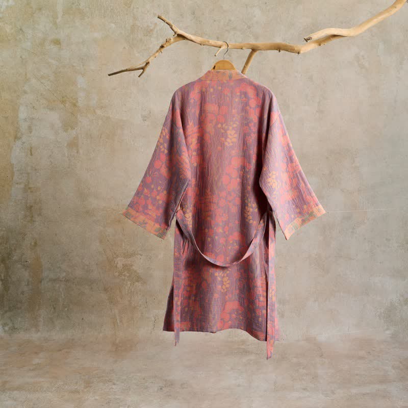 Ownkoti Artistic Botanical Cotton Gauze Kimono Robe - image 1