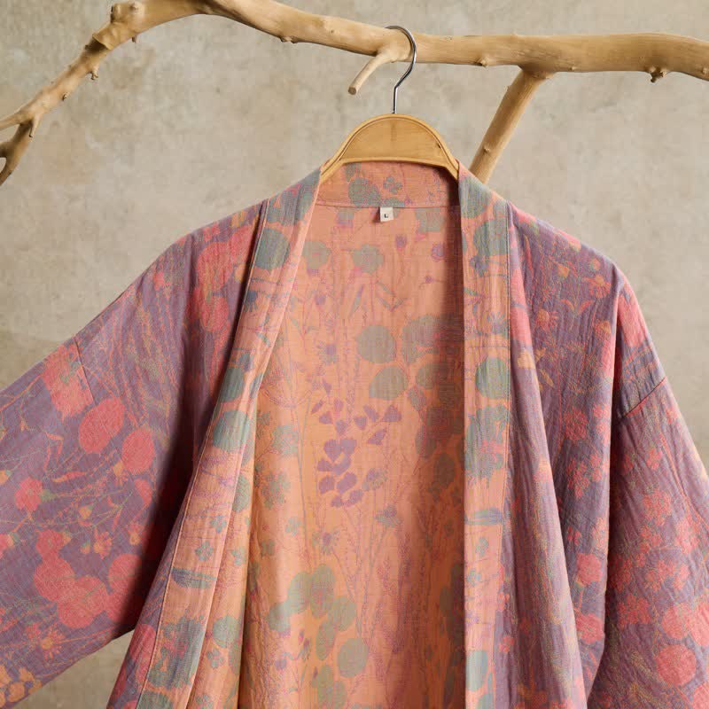 Ownkoti Artistic Botanical Cotton Gauze Kimono Robe - image 2