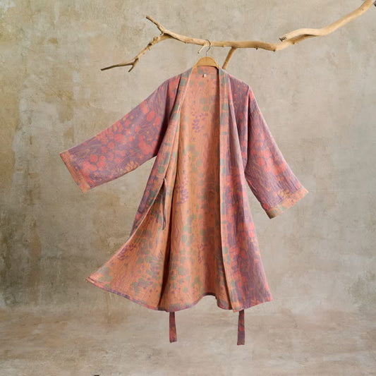 Ownkoti Artistic Botanical Cotton Gauze Kimono Robe - Purple - L - image 0