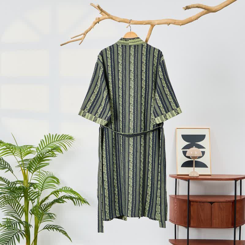 Ownkoti Leaf Striped Cotton Gauze Kimono Robe - image 1