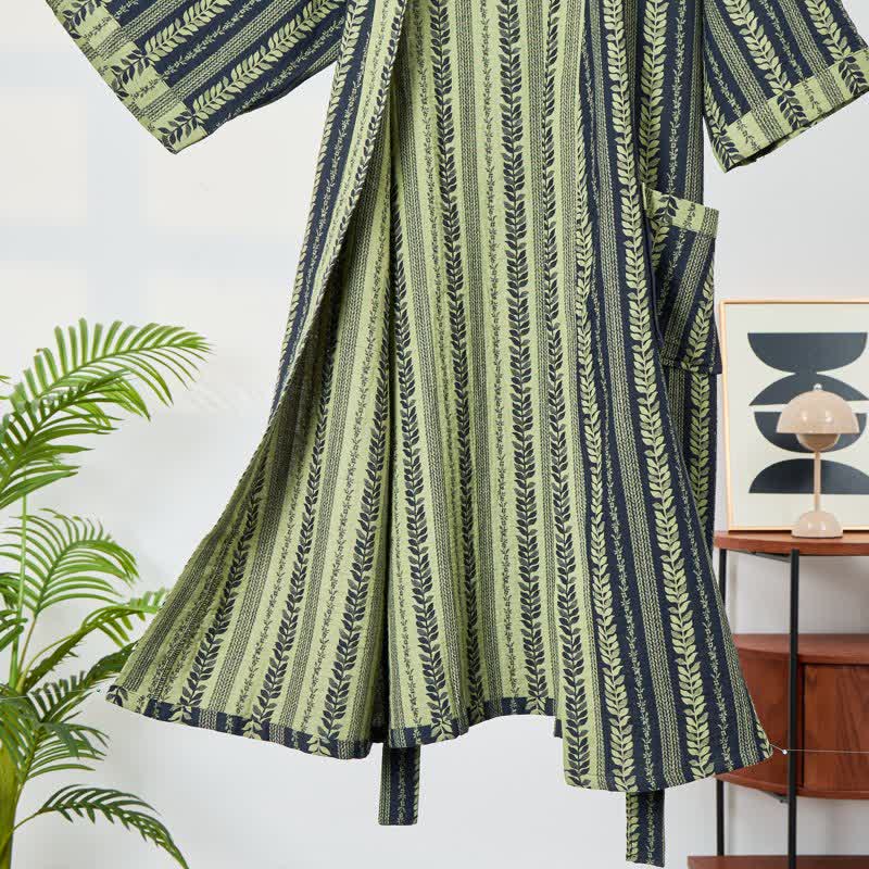 Ownkoti Leaf Striped Cotton Gauze Kimono Robe - image 3