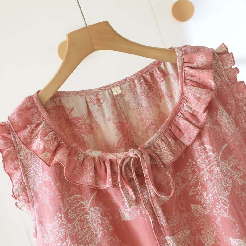 Ownkoti Pink Botanical Leaf Cotton Ruffle Nightgown - image 3