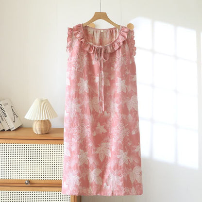 Ownkoti Pink Botanical Leaf Cotton Ruffle Nightgown - Pink - XL - image 0