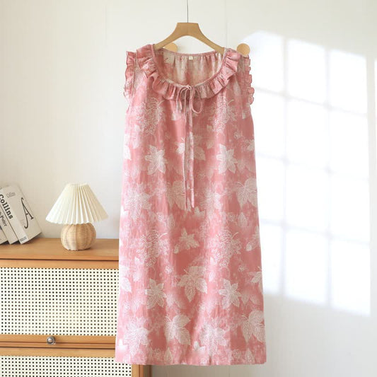 Ownkoti Pink Botanical Leaf Cotton Ruffle Nightgown - Pink - XL - image 0